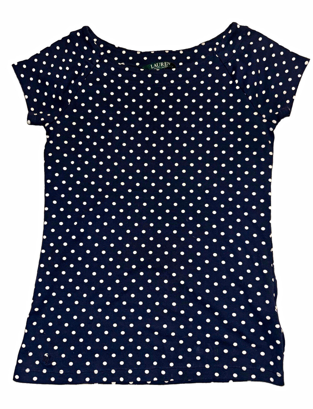 Lauren Ralph Lauren Women's Navy/White Polka Dot Scoop Neck Short Sleeve T-Shirt